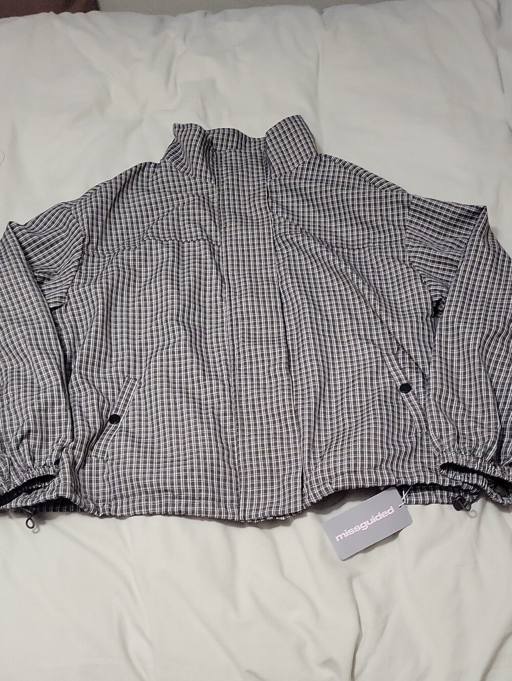 MISSGUIDED Brown & Beige Checked Puffer Thin Jacket Oversized
